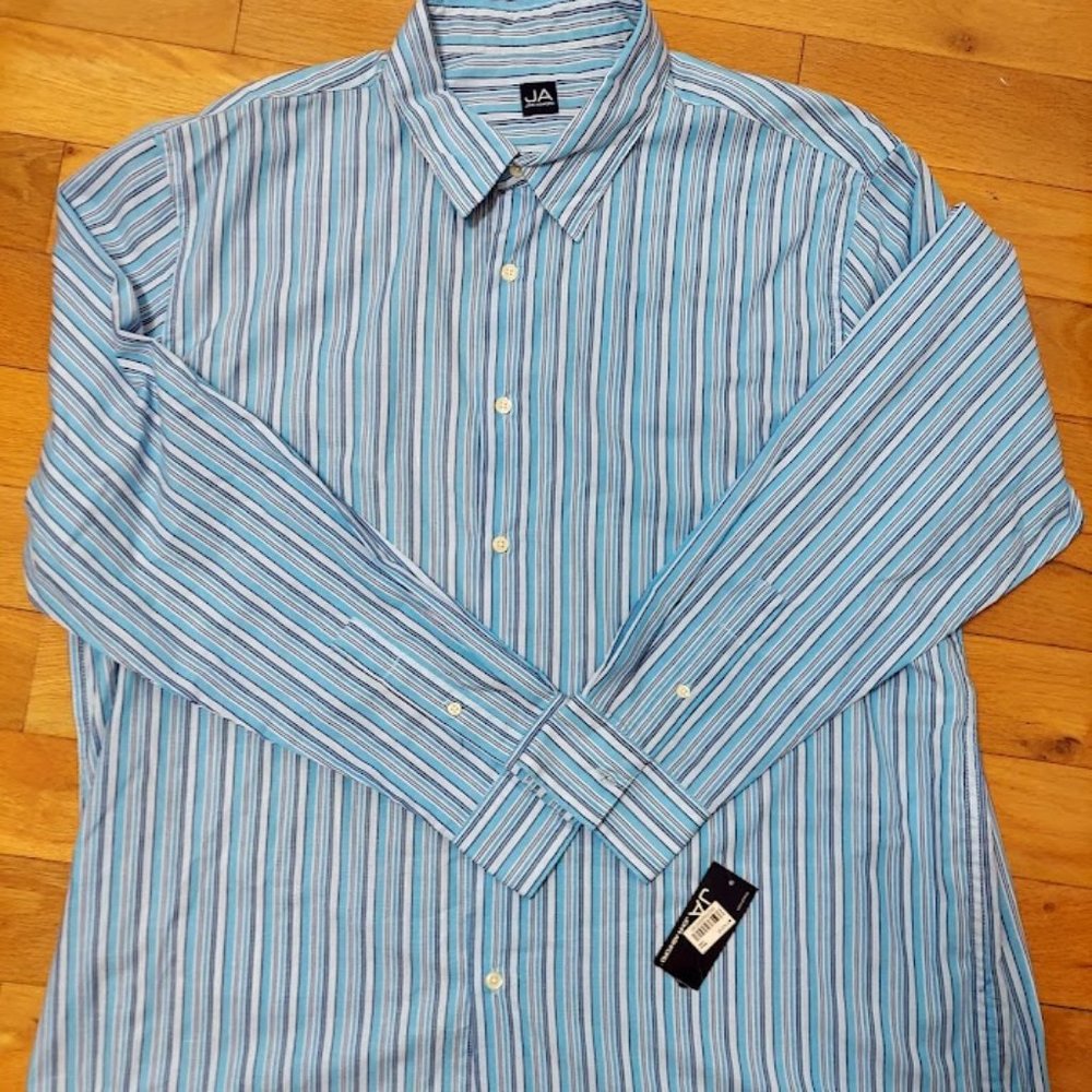 John Ashford Button Up Shirt Long‎ Sleeve XXl Blue Summer Breeze Stripes New